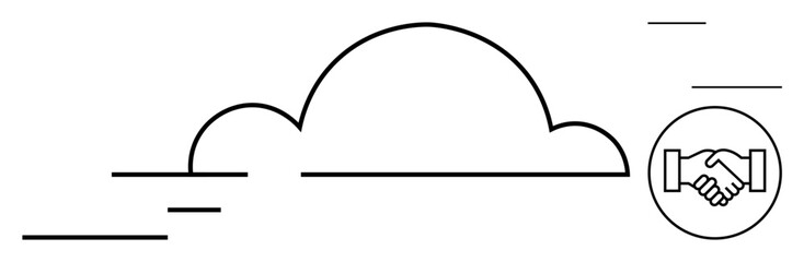 Cloud computing. Cloud computing imagery paired with handshake collaboration and business partnerships. Cloud computing supports data sharing, teamwork, and secure agreements. Ideal for business