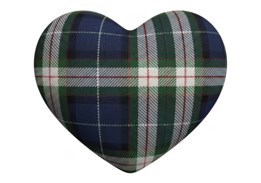 Heart shaped pillow with tartan pattern isolated on transparent background
