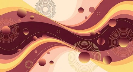 Abstract composition with fluid waves and glowing circles backdrop design