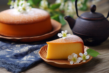 Cake, slice of cake, teapot, flowers. Perfect for bakery advertisements, tea party invitations, dessert menus, and floral themed designs.