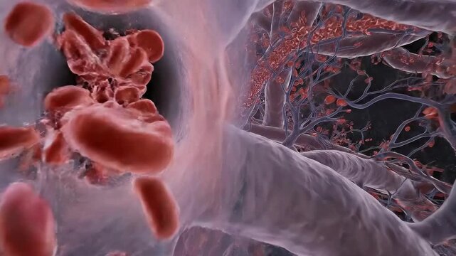 Microscopic View of Blood Vessels and Red Blood Cells