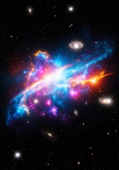 Cosmic panorama showing a vibrant interstellar nebula and distant stars