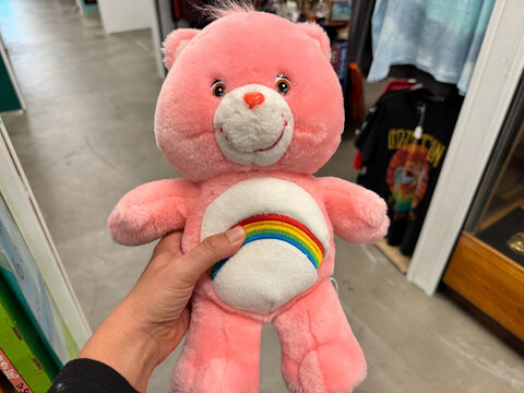 Apache Junction, Arizona - October 23, 2025: Vintage Care Bear original doll from the 1980s