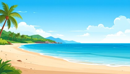 Beautiful Sea Panorama Beach Coast Bay Ocean Landscape vector Illustration 