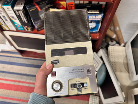 Mesa, Arizona - November 4, 2025: Close up of a vintage cassette recorder from the 1980s