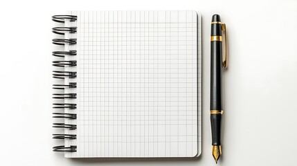 Plan your success with a classic black and gold pen beside a blank grid notebook ready for brainstorming, notes, ideas, and sketches for business or school