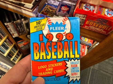Mesa, Arizona - November 19, 2025: Vintage 1990 Fleer Major League Baseball cards pack, brand new