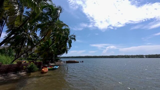 Kannur, Kerala, India-October 3 2025; A Pan view of the Picturesque sea front of the Arabian sea coast of Kannur city in Kerala, India.
