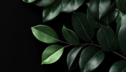 Obraz premium New Green Leaves Against A Dark Black Background. A Fresh Contrast In Colors That Stands Out In Its Simplicity And Elegance.