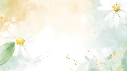 Delicate white daisy blossoms frame a soft watercolor background with pale golden accents