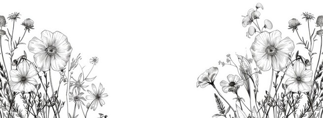 Floral illustration, white background. Border decoration, invitation use