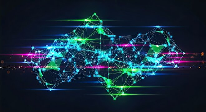 Futuristic network connection with vibrant neon glow - ideal for tech branding and modern communication concepts, demonstrating dynamic digital connectivity