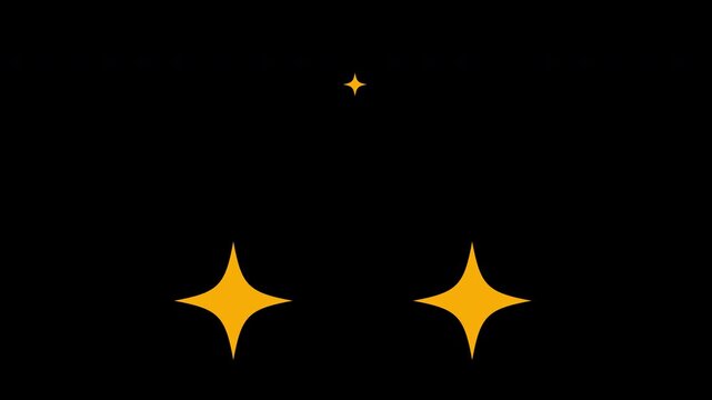 Golden pixel text 'LET'S GO!' with twinkling stars against a black backdrop. 4K video animation for video game with a simple retro style.
