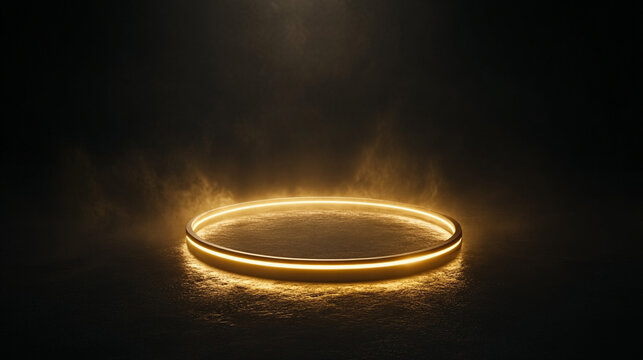 Circular glowing ring hovering in a dark void with soft luminous edges creating a futuristic, sci-fi, and high-tech aesthetic ideal for digital art, backgrounds, and abstract design - Powered by Adobe