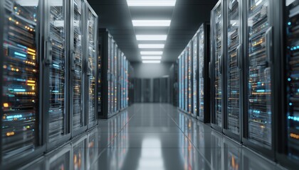 Key Elements Of It Infrastructure Facilitating Critical Business Operations Like Database Management, Web Hosting, And File Storage. Blade Servers In Vacant Data Center.
