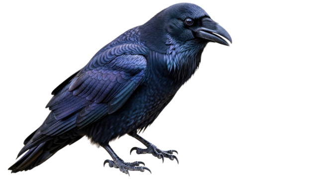 Black Crow Bird Perched on Branch Close Up.