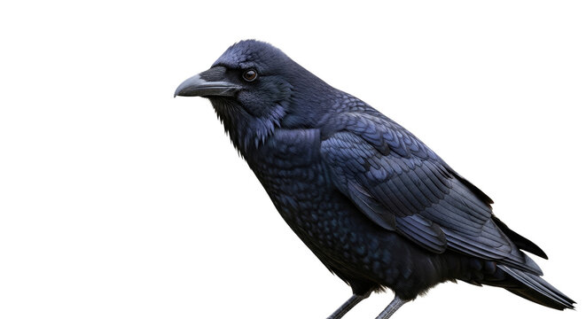 Black Crow Perched on a Branch in Profile.