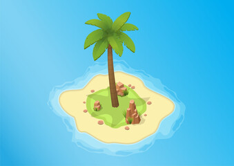 Isometric natural island with palm tree.