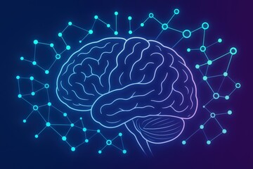 Brain as a digital neural network illustrating cognitive functions emerging within a vibrant space representing knowledge and innovative technology for advancing intelligence and creativity