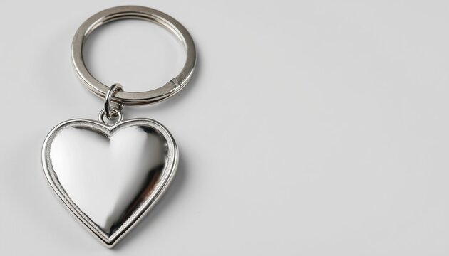 White Heart-Shaped Keychain With Key Ring For Real Estate And Moving Home: Ideal For Buying Or Renting Properties. Mock-Up Design. Ample Copy Space.