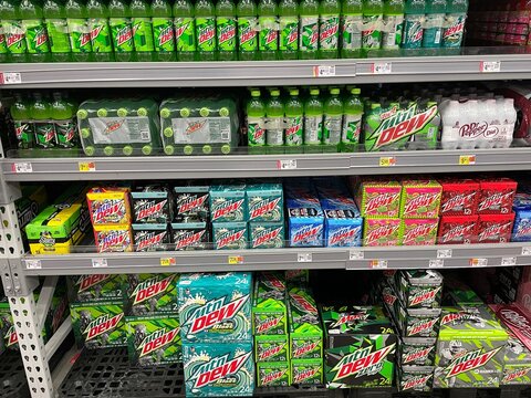 Walmart retail store various Mt Dew soda drinks