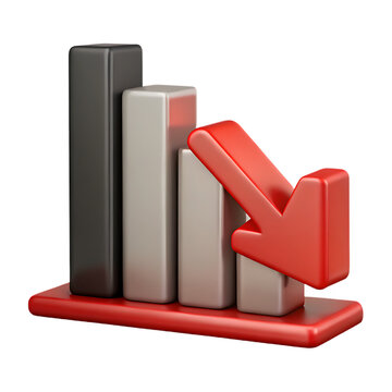 3d bar chart visual with red arrow indicating market downturn