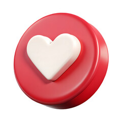 Digital 3d white heart like icon on a round red button symbol
