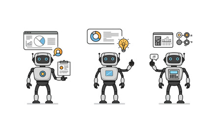 Ai data analysis robots analyzing graphs  charts for business intelligence automation for reports  decision-making enhancing strategy  growth.