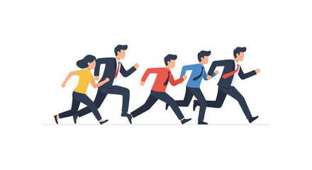 business people running forward competitive team in a race to success illustrating corporate leadership and motivation for a marketing campaign