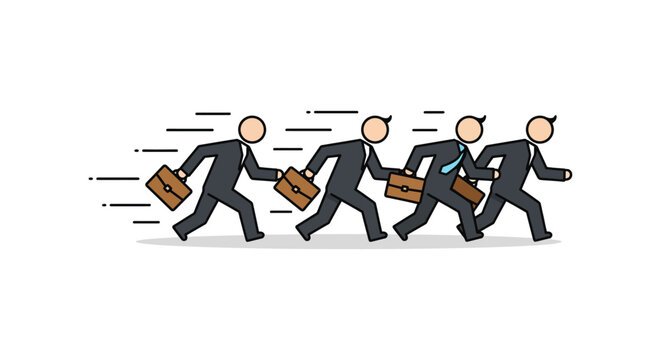 business team running with briefcases illustrating corporate competition and urgency in the business world ideal for depicting deadline pressure