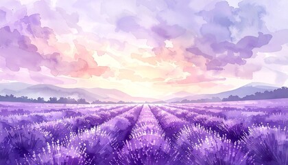 Naklejka premium lavender field in the morning, lavender field in spring, lavender field at sunset, 