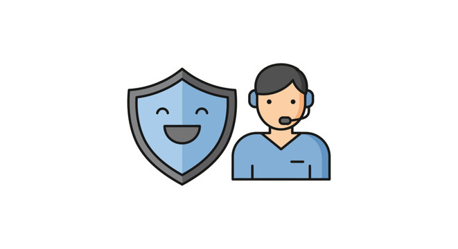 customer support agent with a friendly shield offers secure assistance ensuring trust and reliability in customer service initiatives for online services.