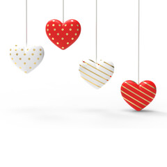 Hanging white and red heart on transparent background symbolizing love