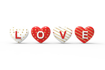 Love word in 3d heart on transparent background for Valentine's Day, Mother's Day, or wedding. 3d rendering illustration