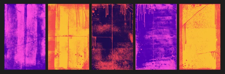 Fototapeten Pony Urban punk textures with neon graffiti and distressed grunge background, featuring rough spray paint, scratch marks, and a halftone dot pattern for a vintage poster. Music and street style design.  © Anastasiia Hevko