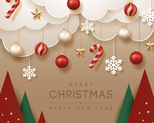 Merry Christmas Banner with Christmas Elements. Vector illustration