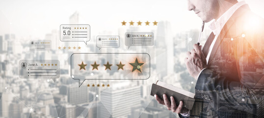 Customer centric review and rating system supports product review, digital rating concept, and...