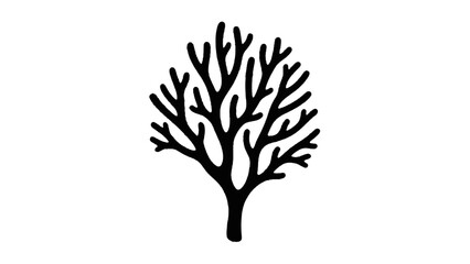 Naklejka premium Vector illustration&nbsp;of black silhouette of a bare deciduous tree with many intricate branches isolated on transparent background 