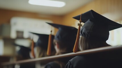 Graduation Ceremony Students Wearing Caps and Gowns