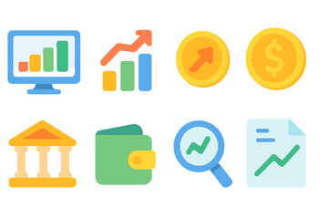 Finance and business glow icon set. Economy, money management icons in glow style