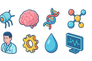 Science and medicine icon set. Outline style science, healthcare, dna icons collection