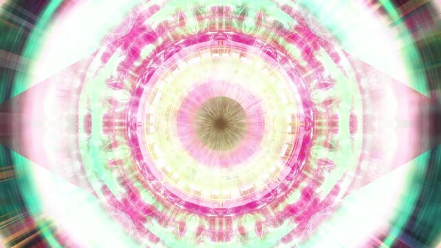 Close-up of a human iris with psychedelic multicolored patterns