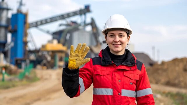 Female Worker Waving.