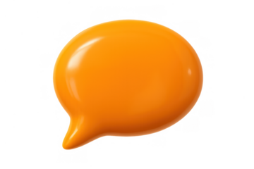 Orange glossy 3d speech bubble icon for digital communication, online messaging, and social media interaction, on transparent background