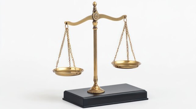 a gleaming balance scale on a stark white backdrop symbolizing fairness, justice and equilibrium in decision-making processes across diverse fields
