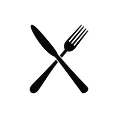 Cutlery icon crossed fork and knife isolated on a white background
