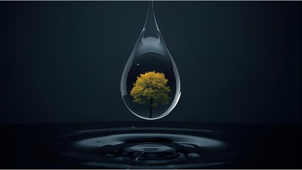 A plant in the drop of water on black background