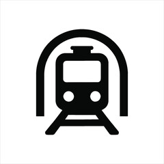 Fototapeta premium Subway Train Approaching Tunnel Entrance Black and White Vector Illustration for Transportation and Urban Mobility