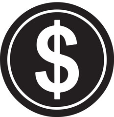 Obraz premium Black Circle With White Dollar Sign And Border coin currency
