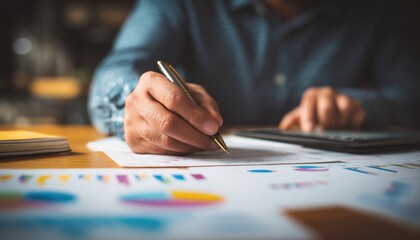 Businessman Engaged In Financial Management Research, Analyzing Market Data, And Reviewing Stock Information On Office Table.